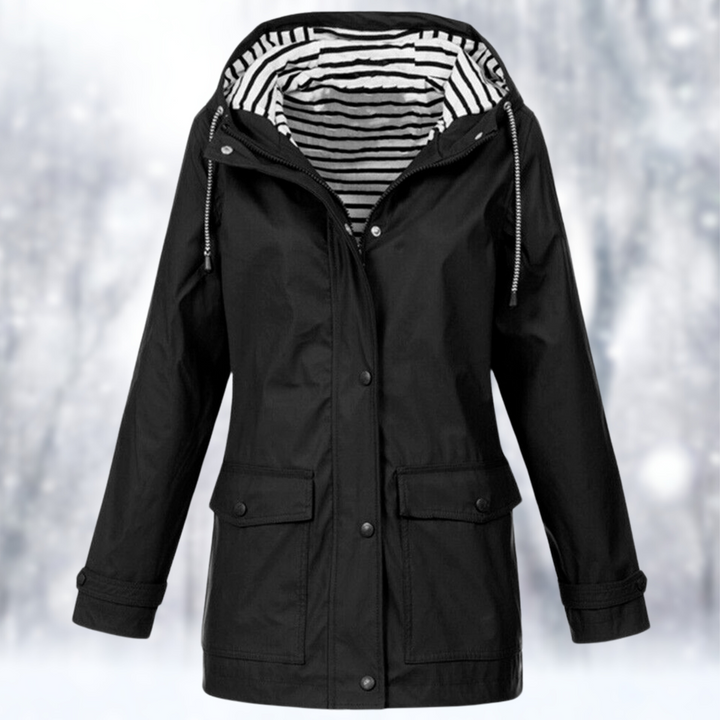 Vibrant multi-color women's weather jacket, a stylish & functional windbreaker for all-season wear.