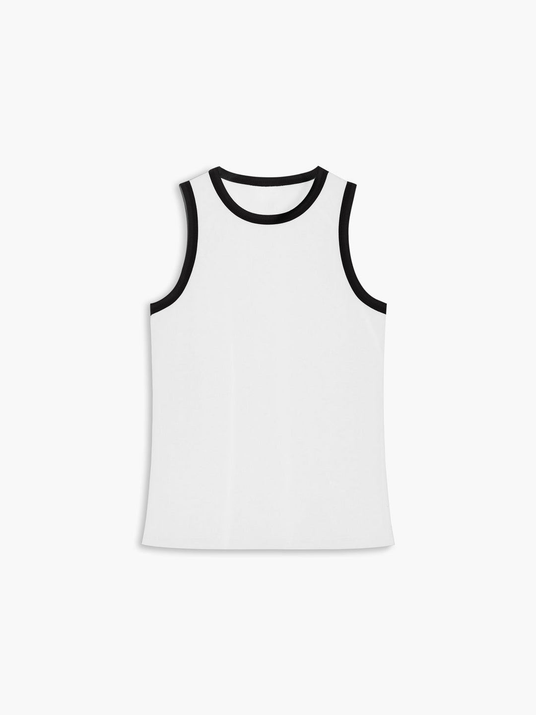 Stylish women's ribbed tank top with contrast trim, a chic and fitted sleeveless top for summer fashion.