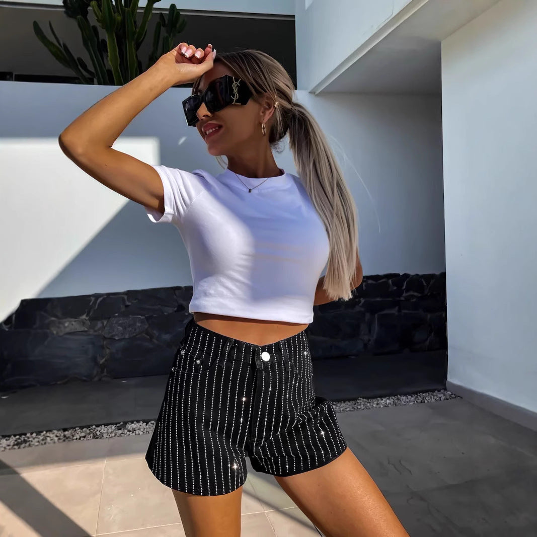 Trendy wide leg women's jorts with chic stripe detail, offering a comfortable and stylish option for summer outfits.