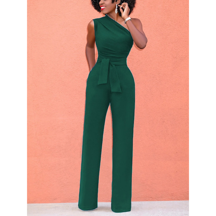 Chic women's wide-leg short sleeve jumpsuit with a stylish belted waist, embodying modern summer fashion trends.