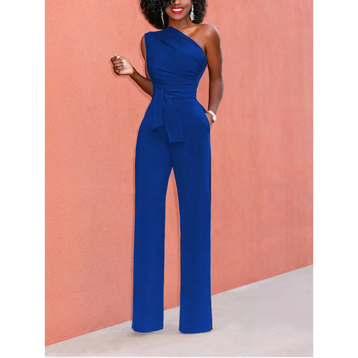 Comfortable & flattering women's wide-leg short sleeve jumpsuit, cinched with a belt for a stylish, easy outfit.