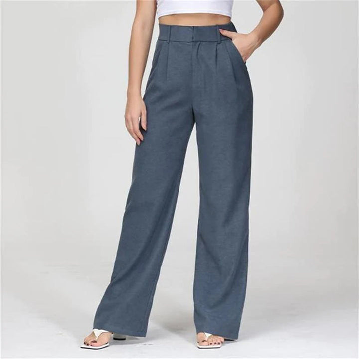 Women's wide-leg tailored work pants, high-waisted & elegant, perfect for office or professional wear.