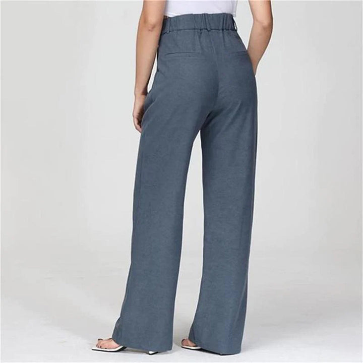 Comfortable women's high-waisted wide-leg trousers, tailored for a professional yet elegant workwear look.