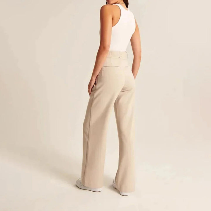 Stylish women's wide-leg work pants, high-waisted & tailored for modern professional and office fashion.
