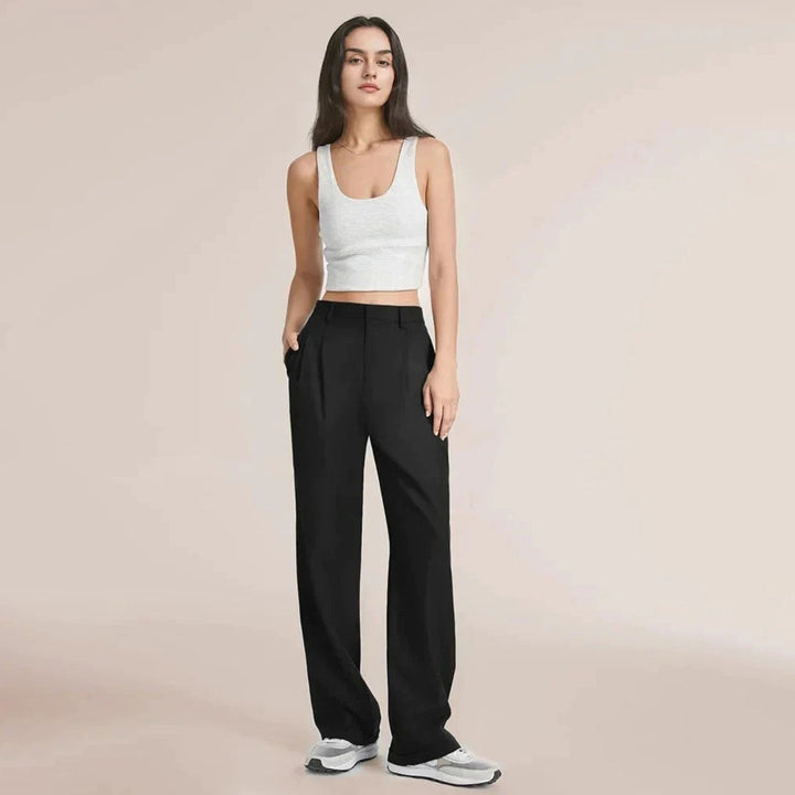 Women's tailored high-waisted wide-leg trousers, perfect professional work pants for women's bottoms.