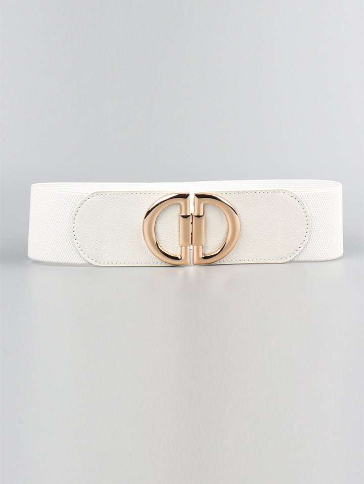 Sophisticated women's wide stretchy belt, with a minimalist yet elegant buckle for refined looks.