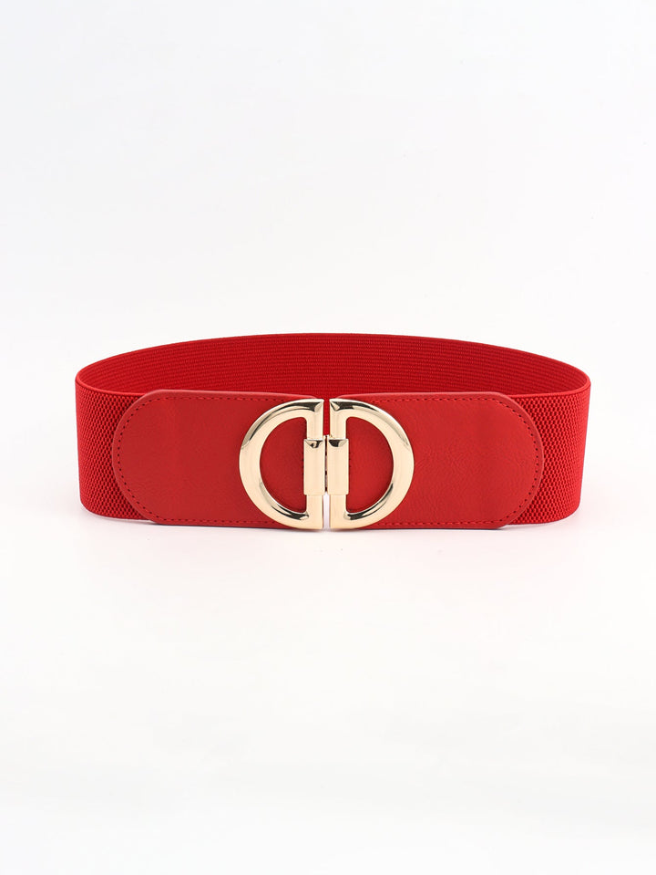 Durable women's wide elastic waist belt, featuring a sturdy and fashionable buckle for long-lasting wear.