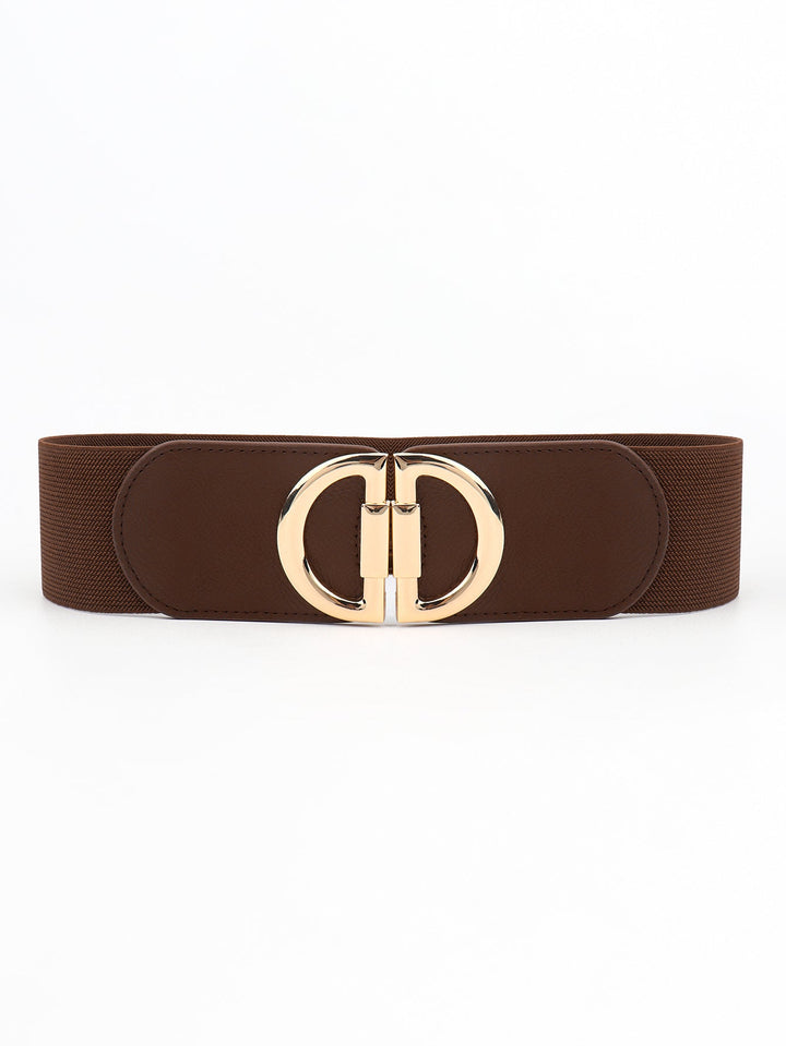 Adjustable wide elastic women's belt for dresses, enhancing waistlines with its fashionable buckle.