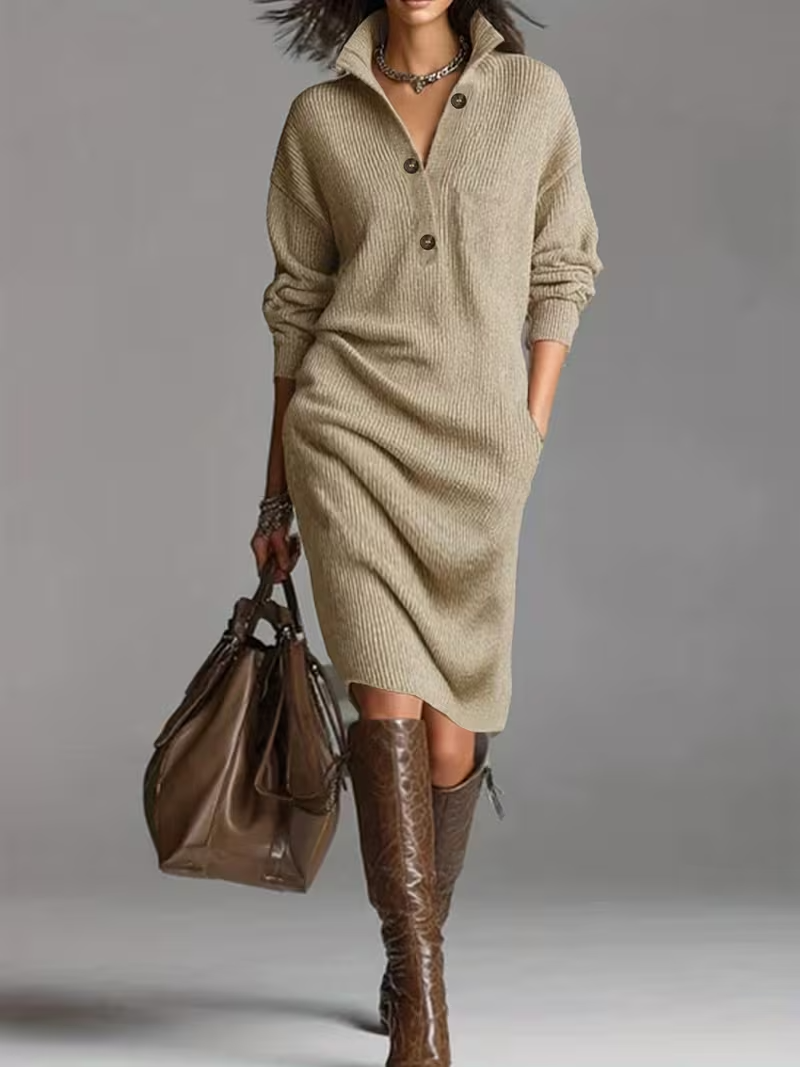 Warm women's turtleneck midi winter dress. Cozy long-sleeve design, perfect for fall & winter comfort.