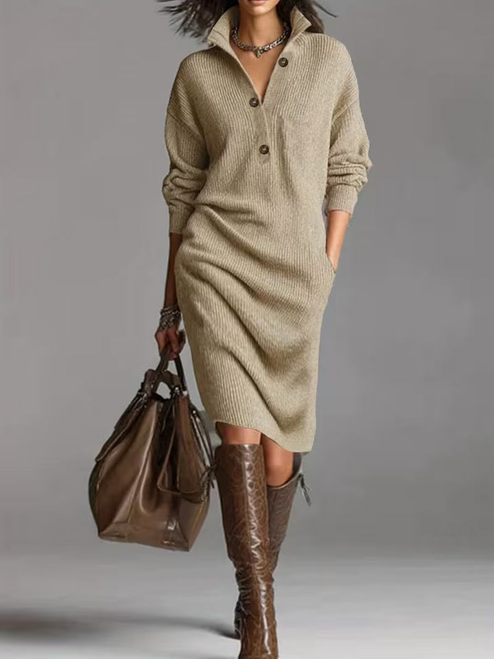 Warm women's turtleneck midi winter dress. Cozy long-sleeve design, perfect for fall & winter comfort.