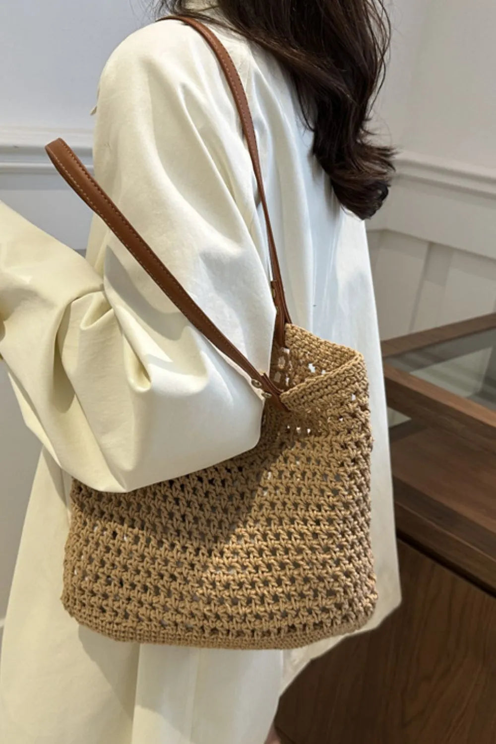 Stylish women's woven cotton shoulder bag, ideal for casual everyday wear. A lightweight, boho fabric tote.