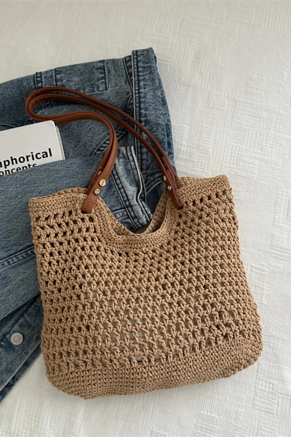 Versatile women's cotton shoulder bag with a woven texture. A lightweight, eco-friendly boho tote for daily use.