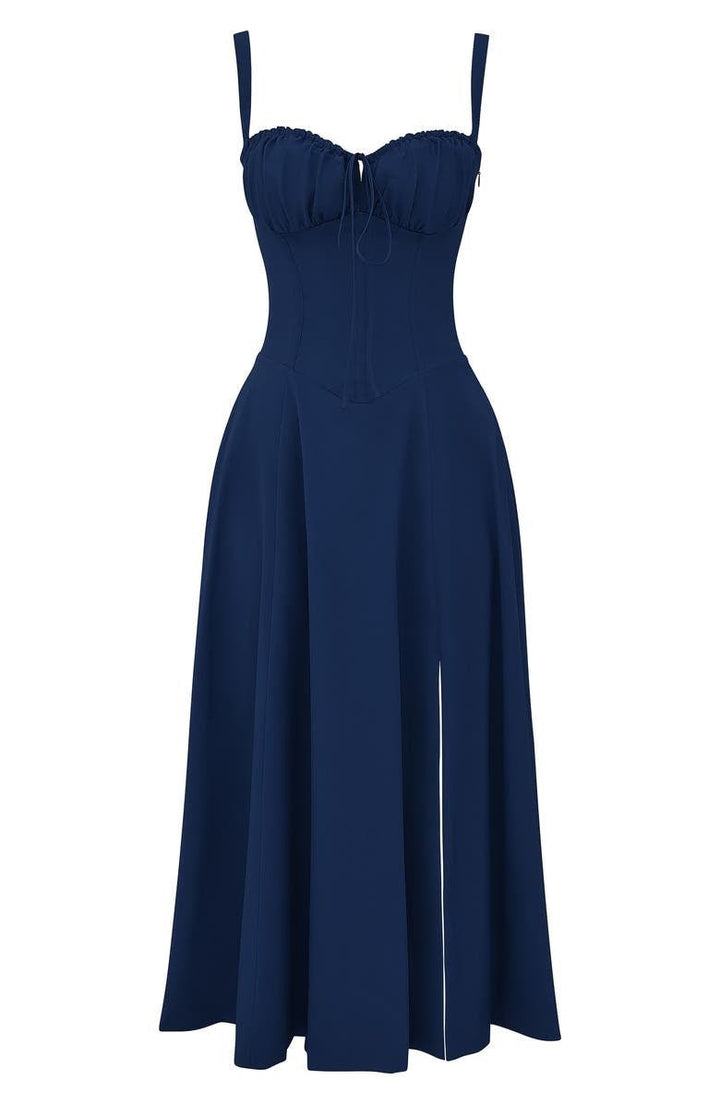 Women's Arabella waist dress with sweetheart neckline, light summer fabric, adjustable fit for elegant silhouette styling.