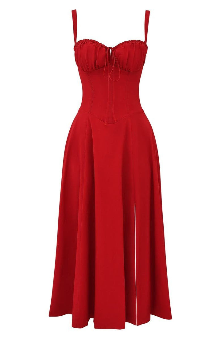 Women's Arabella waist dress with sweetheart neckline, light summer fabric, adjustable fit for elegant silhouette styling.