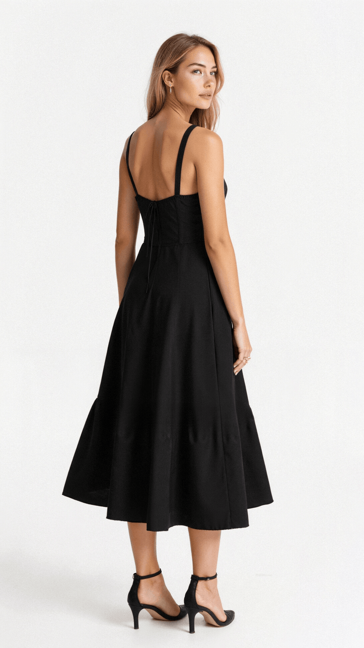 Women's Arabella waist dress with sweetheart neckline, light summer fabric, adjustable fit for elegant silhouette styling.