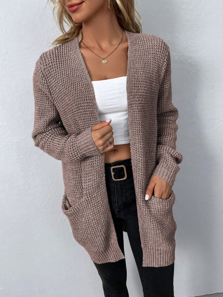 Women's casual open-front cardigan, relaxed fit, autumn style, versatile layering, perfect for transitional weather.