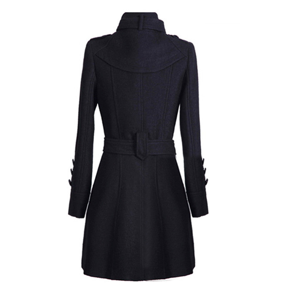 Women's chic long belted coat for autumn, featuring solid color and elegant silhouette, perfect for stylish warmth.