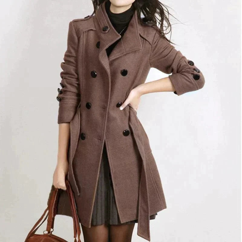 Women's chic long belted coat for autumn, featuring solid color and elegant silhouette, perfect for stylish warmth.