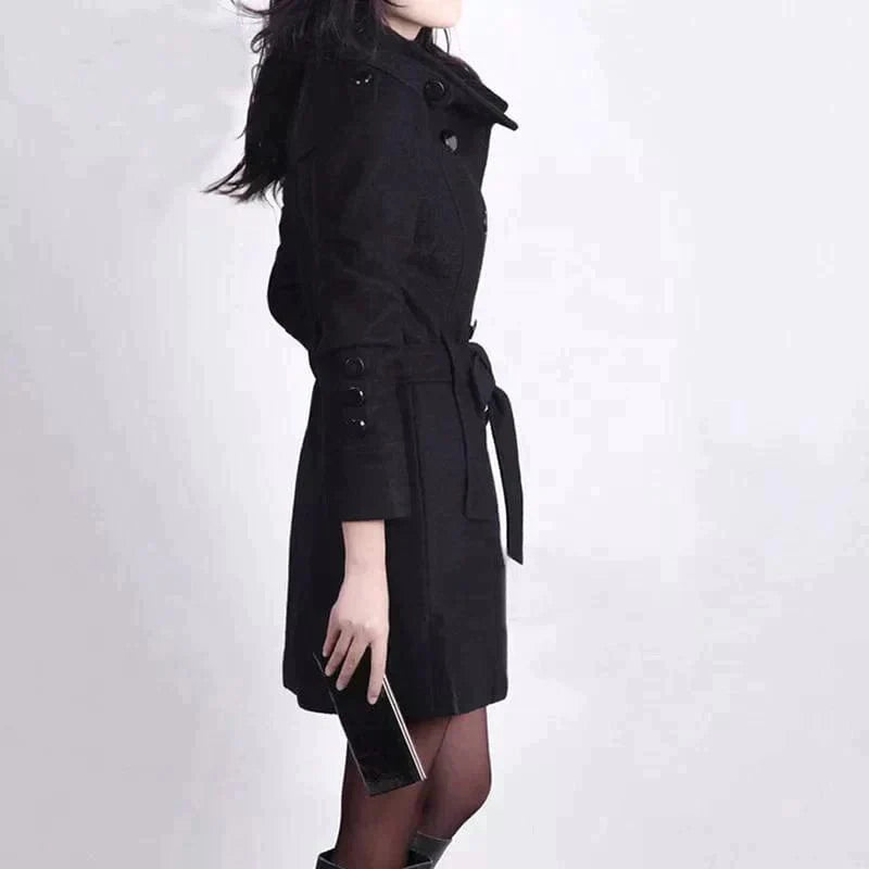 Women's chic long belted coat for autumn, featuring solid color and elegant silhouette, perfect for stylish warmth.