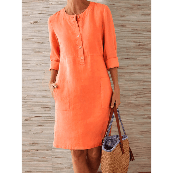 Women's cotton short-sleeve dress with a relaxed fit, breathable and stylish, perfect for casual outings or gatherings.