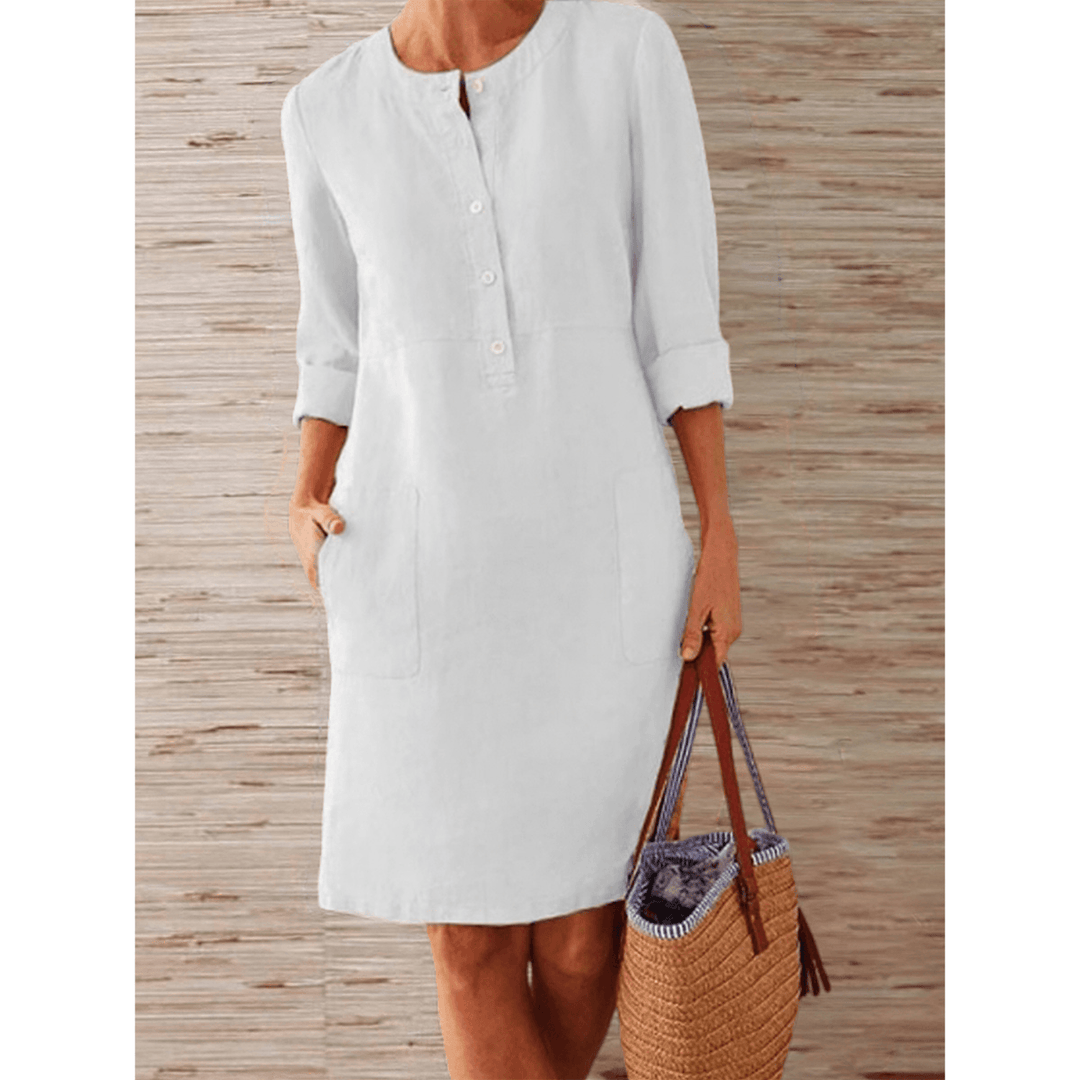 Women's cotton short-sleeve dress with a relaxed fit, breathable and stylish, perfect for casual outings or gatherings.