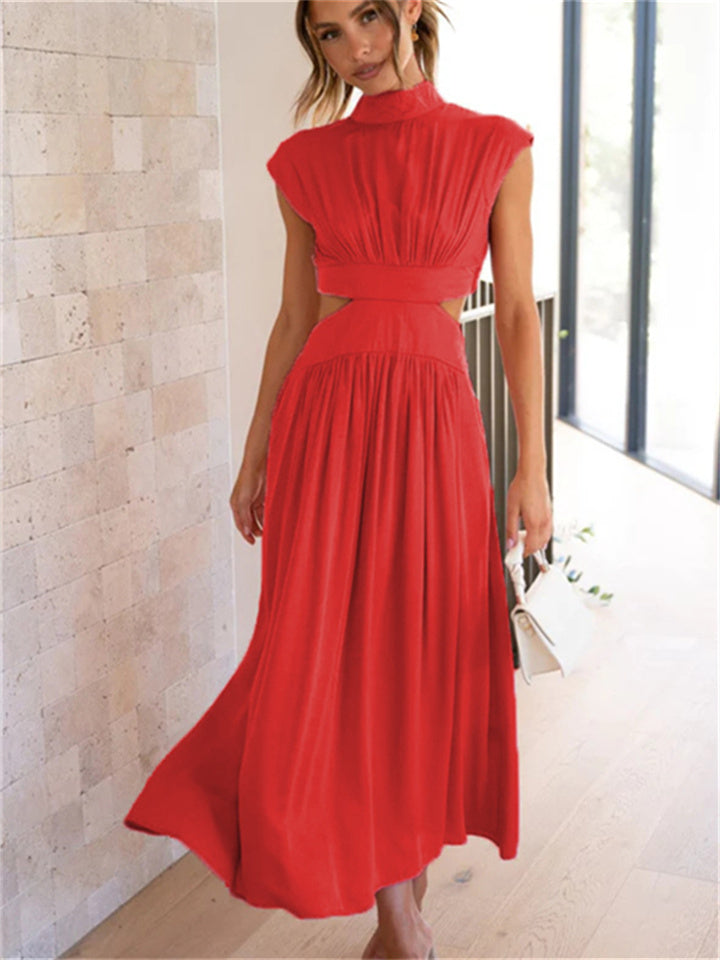 "Women's flowy summer Vespera dress, lightweight and elegant, showing a flattering silhouette for chic sunny day style."