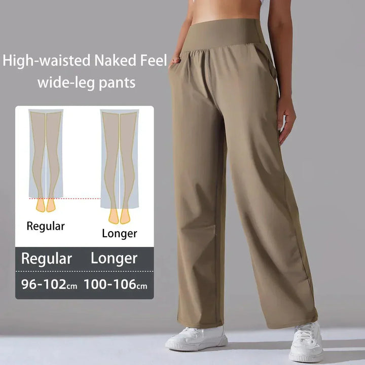 Women's high-waist wide-leg yoga pants; chic flared fit; soft, breathable fabric; ideal for yoga, gym, or casual wear.