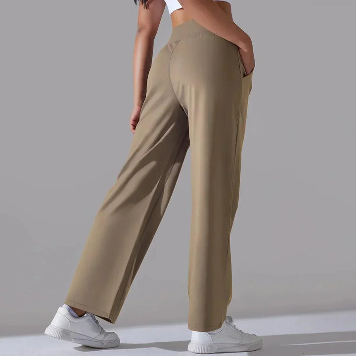 Women's high-waist wide-leg yoga pants; chic flared fit; soft, breathable fabric; ideal for yoga, gym, or casual wear.