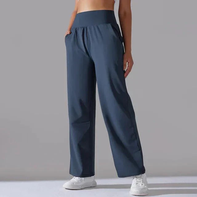 Women's high-waist wide-leg yoga pants; chic flared fit; soft, breathable fabric; ideal for yoga, gym, or casual wear.