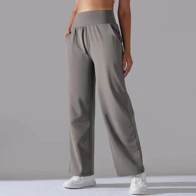 Women's high-waist wide-leg yoga pants; chic flared fit; soft, breathable fabric; ideal for yoga, gym, or casual wear.