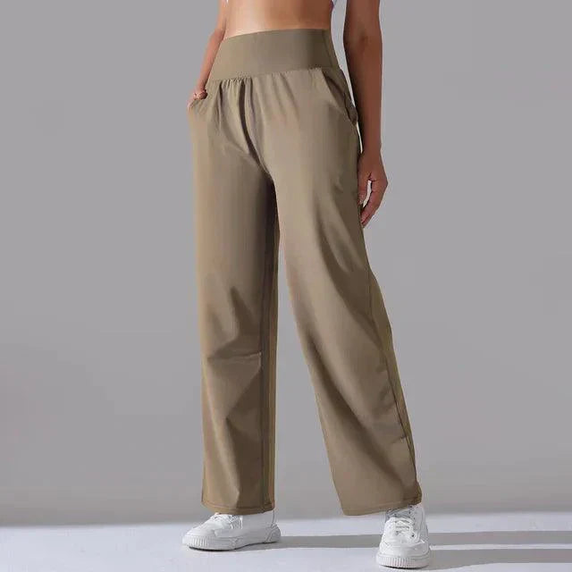 Women's high-waist wide-leg yoga pants; chic flared fit; soft, breathable fabric; ideal for yoga, gym, or casual wear.