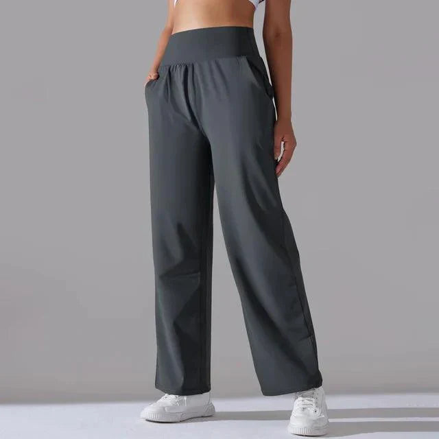 Women's high-waist wide-leg yoga pants; chic flared fit; soft, breathable fabric; ideal for yoga, gym, or casual wear.