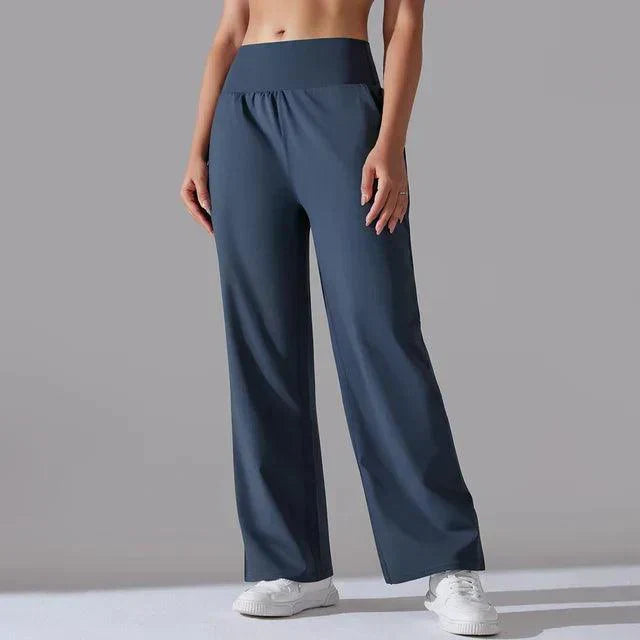 Women's high-waist wide-leg yoga pants; chic flared fit; soft, breathable fabric; ideal for yoga, gym, or casual wear.