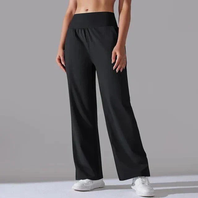 Women's high-waist wide-leg yoga pants; chic flared fit; soft, breathable fabric; ideal for yoga, gym, or casual wear.