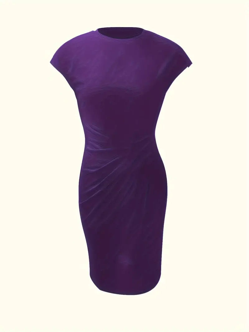 Women's knee-length sheath dress with cap sleeves and ruched waist, offering a flattering fit and elegant silhouette for any 
