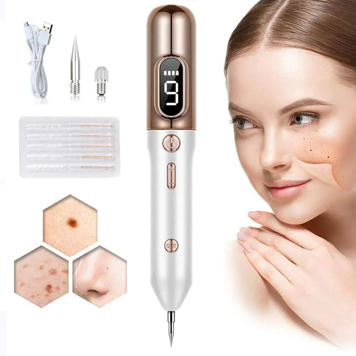 "Women's multipurpose plasma pen for skin treatment, sleek design, 9 intensity levels, for removing skin tags and blemishes."