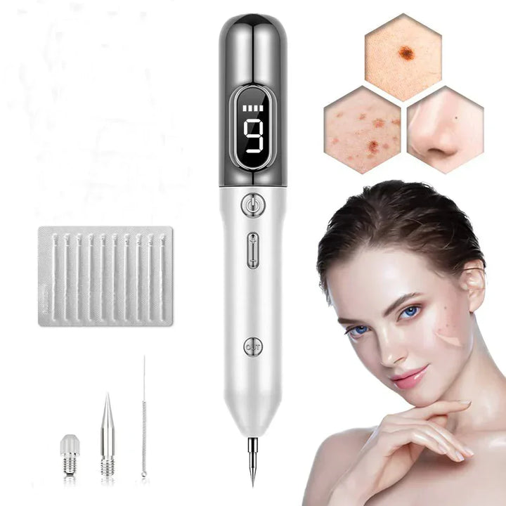 "Women's multipurpose plasma pen for skin treatment, sleek design, 9 intensity levels, for removing skin tags and blemishes."