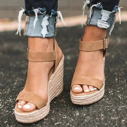 Women's Open - Toe Wedge Espadrilles with Ankle Strap - Lexians