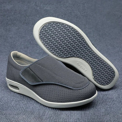 "Women's plus size breathable mesh wide shoes with spacious toe box and velcro closures, perfect for swollen feet comfort."