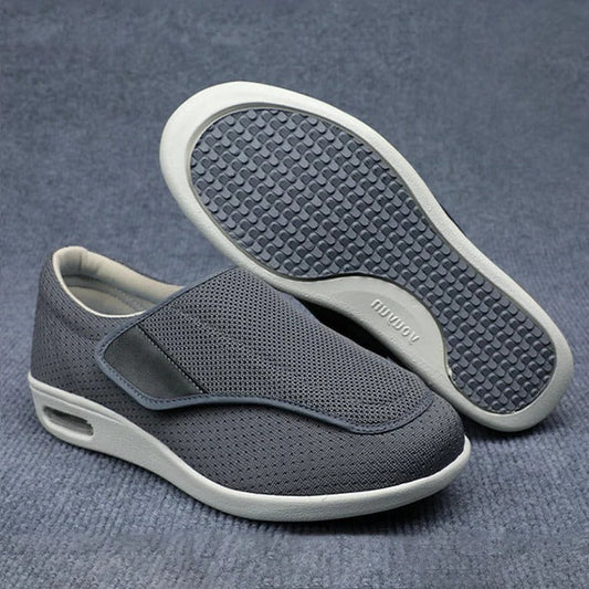 "Women's plus size breathable mesh wide shoes with spacious toe box and velcro closures, perfect for swollen feet comfort."