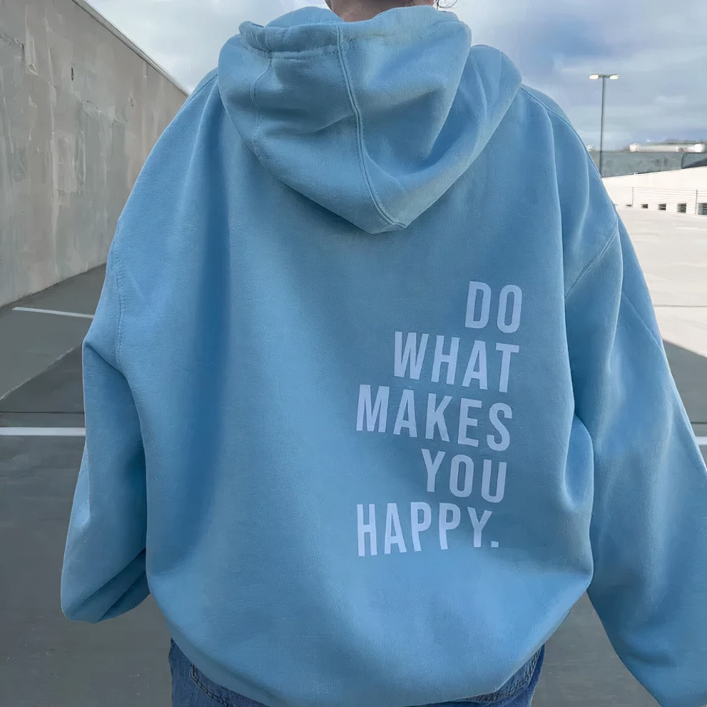 "Women's relaxed fit hoodie, soft cotton blend, drawstring hood, front view, casual and cozy style for all seasons."