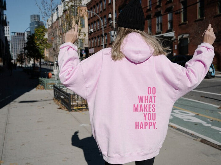 "Women's relaxed fit hoodie, soft cotton blend, drawstring hood, front view, casual and cozy style for all seasons."