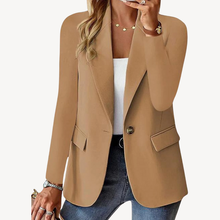 "Women's single button tailored blazer, sleek design, available in versatile colors, chic and elegant for office or events."