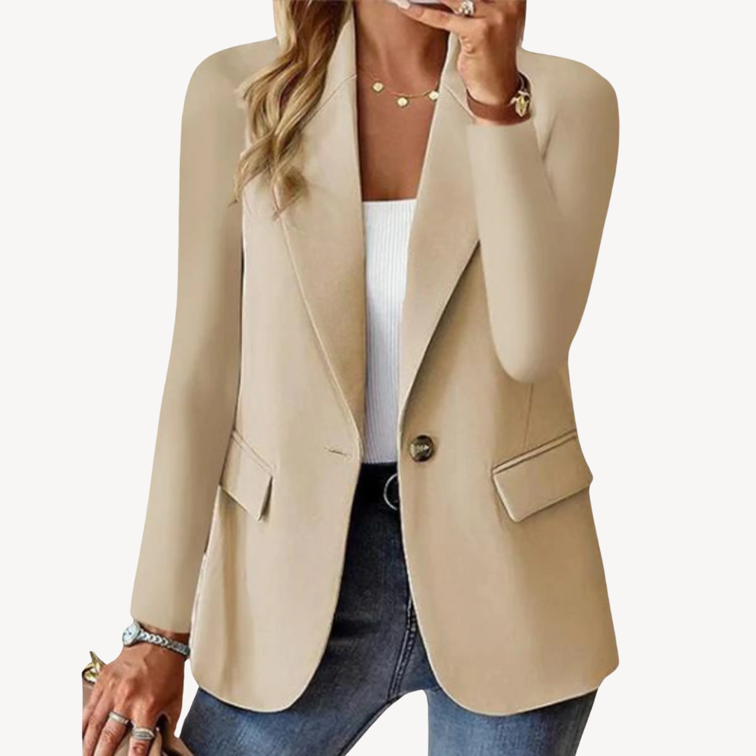 "Women's single button tailored blazer, sleek design, available in versatile colors, chic and elegant for office or events."