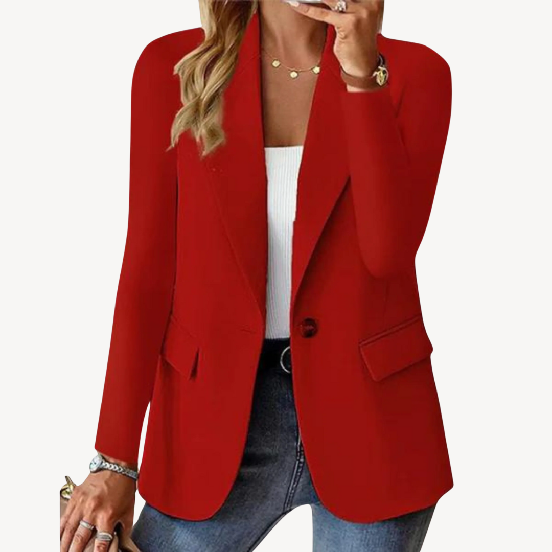 "Women's single button tailored blazer, sleek design, available in versatile colors, chic and elegant for office or events."