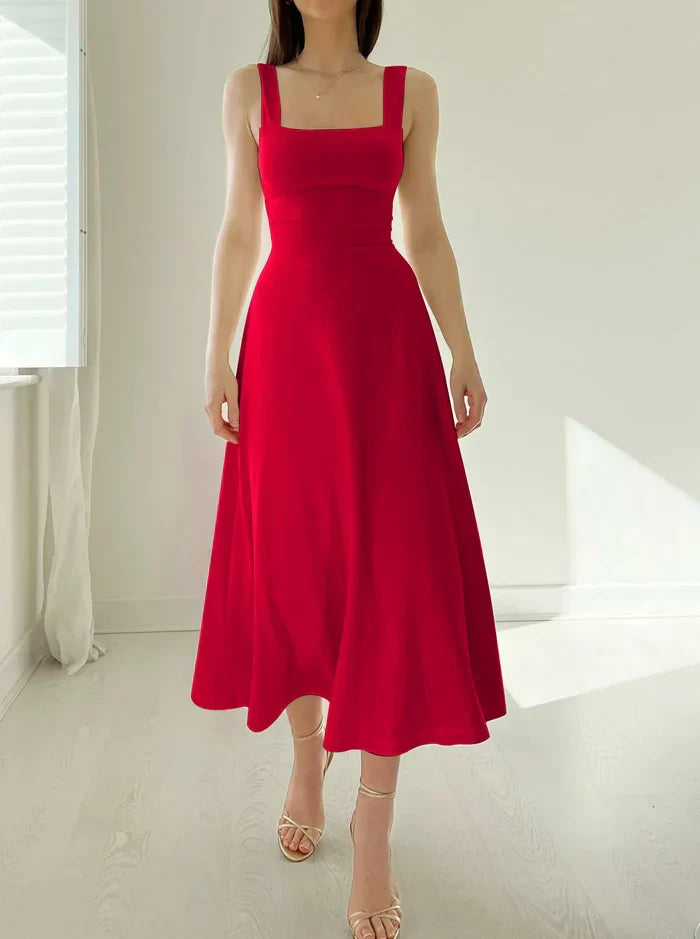 "Women's sleeveless dress, elegant design, flattering silhouette in black, baby blue, turquoise; perfect for any occasion."