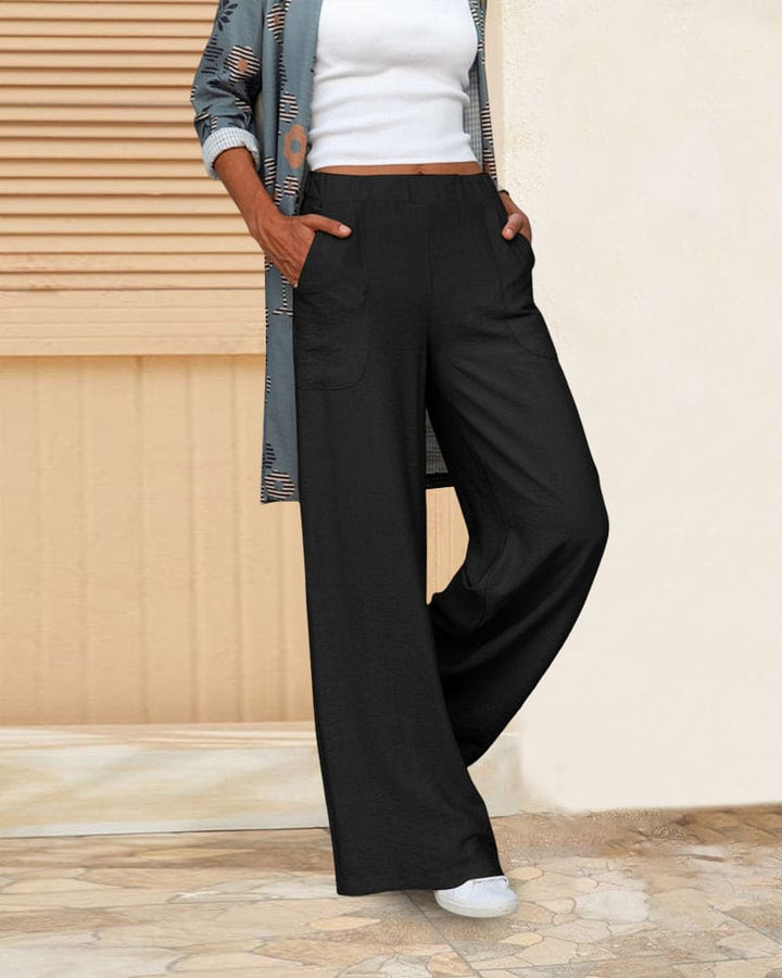 Women's soft casual wide-leg trousers with elastic waistband; relaxed fit, chic silhouette, perfect for lounging or outings.