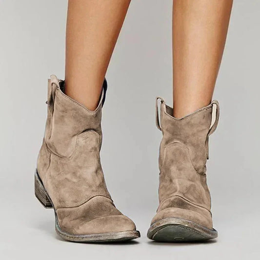 Women's Suede Western Ankle Boots with Block Heel - Lexians