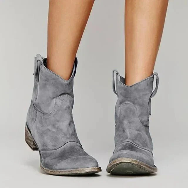 Women's Suede Western Ankle Boots with Block Heel - Lexians