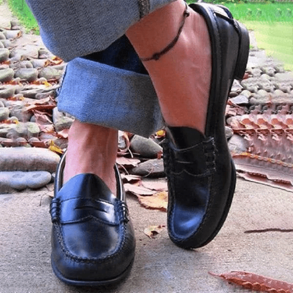 Women's Vintage Slip - On Loafers with Low Heel PU Leather - Lexians